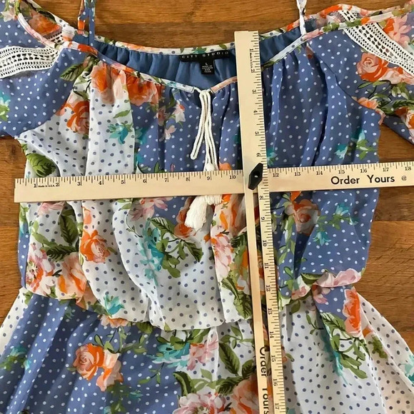 City Studio Women's‎ Blue Polka Dots Floral Straps Dress Sz. L - Picture 4 of 8